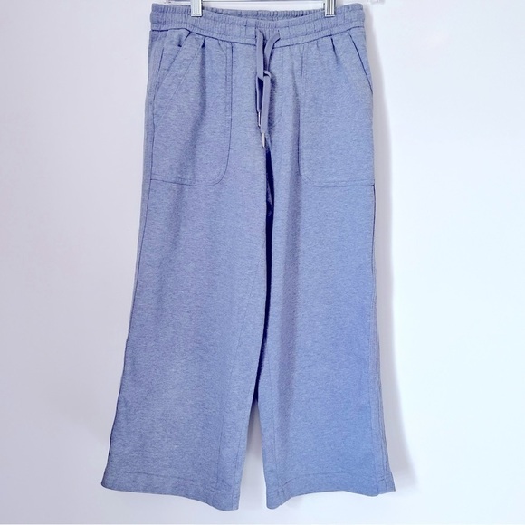 Athleta Farallon Heathered Wide Leg Crop Light Blue Athleisure Cotton Pants 2 - Picture 3 of 13